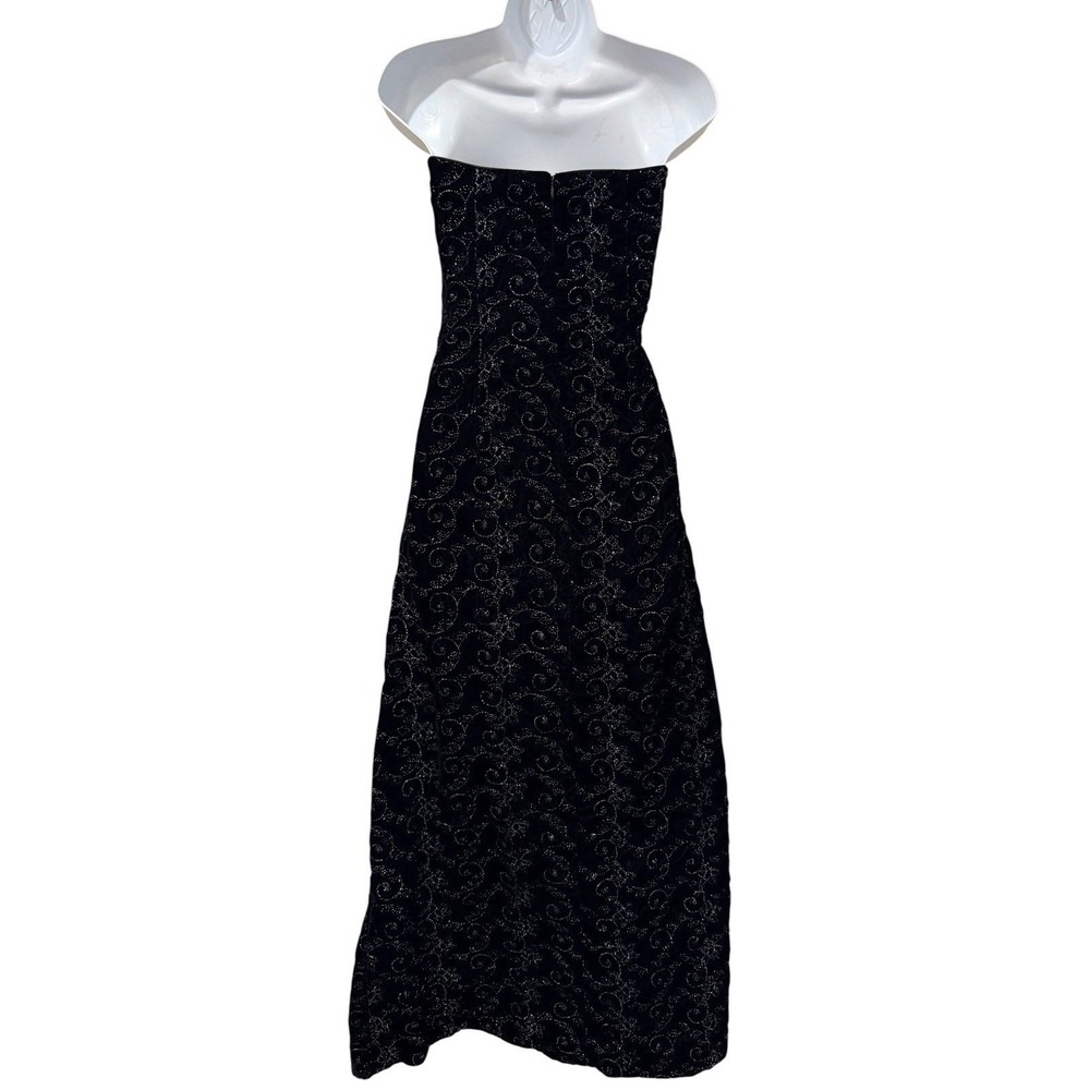 Scott McClintock Gown 10 Vintage Velvet Strapless Maxi Black Silver Embroidered - Picture 5 of 9